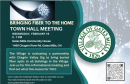 A green postcard announcing a Town Hall Meeting regarding Fiber Optic to the Home. It displays a picture of an open fiber optic cable and the Village of Gates Mills round seal